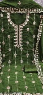 Vichitra Silk Embroidered Punjabi/All Over Suits for Women 