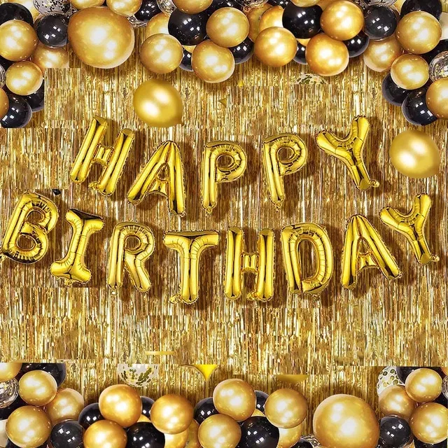 Party Decoration Kits (Gold & Black, Set of 33)