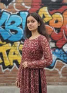 Kalamkari Printed Flared Georgette Kurti for Women 