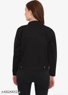 Cotton Blend Solid Jacket for Women, Black 