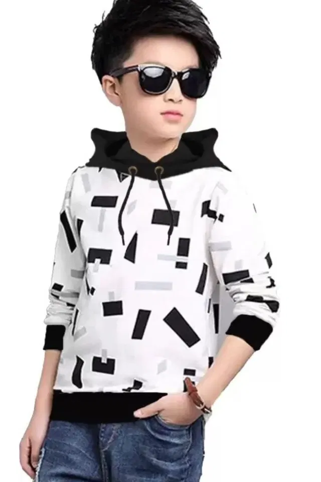 Cotton Blend Hood Neck Sweatshirts for Boys (White, 15-16 Years)