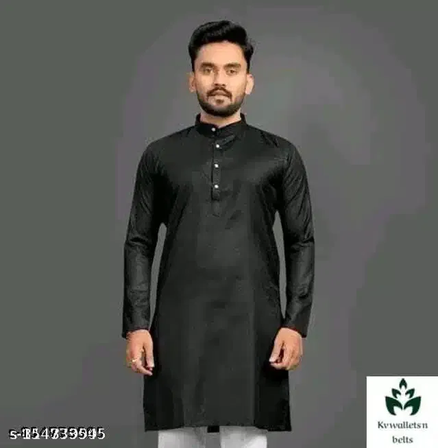 Full Sleeves Kurta for Men (Black, S)