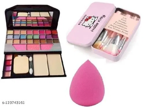 Premium Quality Eyeshadow TYA Makeup Kit 6155 + 1 Multicolor Spounge Puff with 7 Pcs Makeup Brush Set with Box