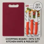 2 Pc Combo Set (Chopping Board + Ritu 3 pc Kitchen Knife & Peeler Set)