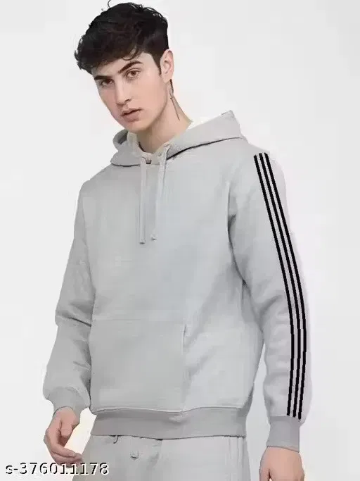 Fleece Solid Hoodie for Men (Grey, M)