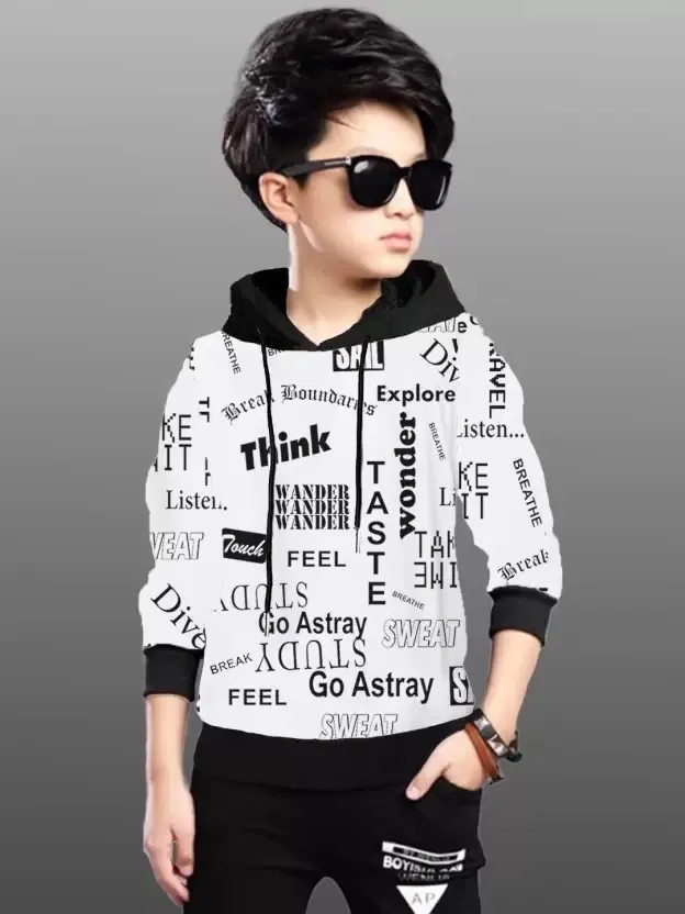 Cotton Blend Printed Hoodie for Boys (White, 6-7 Years)
