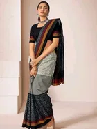 Georgette Printed Saree for Women, Black 