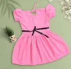 Chest Print Crepe Frocks for Girls, Pink 