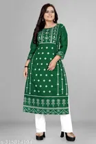 Chanderi Cotton Printed Kurti with Pant for Women 