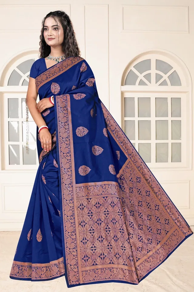 Jacquard Woven Design Saree for Women, Navy Blue (6.3 m)