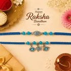 Premium Bhaiya Bhabhi Rakhi Set with Decorative Gift Box – Triple Evil Eye Design, Light Blue