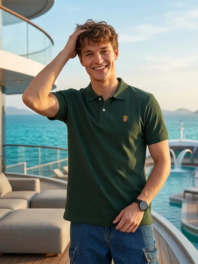 Polo T-shirt for Men (Olive, L)