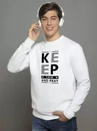 Fleece Printed Sweatshirt for Men, White 