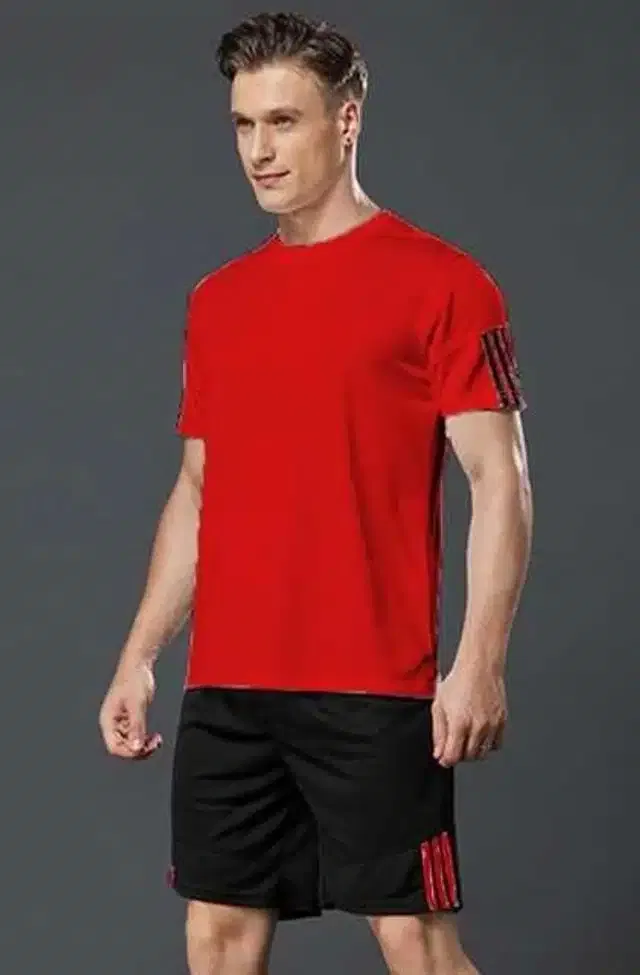 Polyester Tracksuit for Men (Red & Black, S)