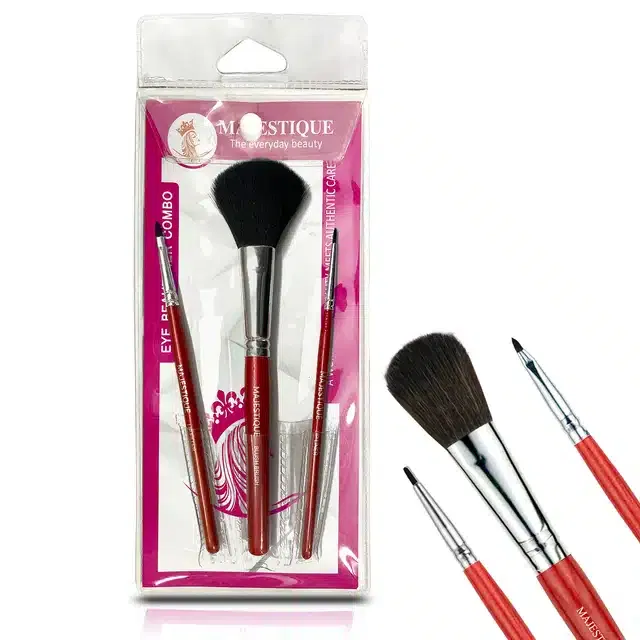 Majestique Premium Synthetic Foundation Blending Face Powder Blush Concealers Eye Shadows Make Up Brush Kit (Pack of 3) (B-131)