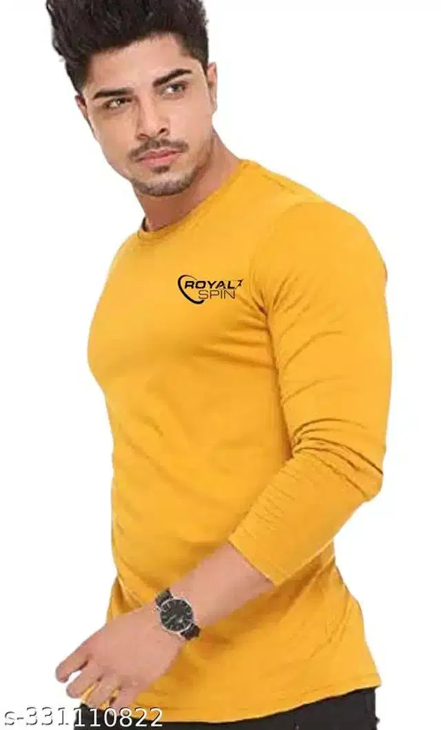 Full Sleeves T-Shirt for Men (Yellow, S)