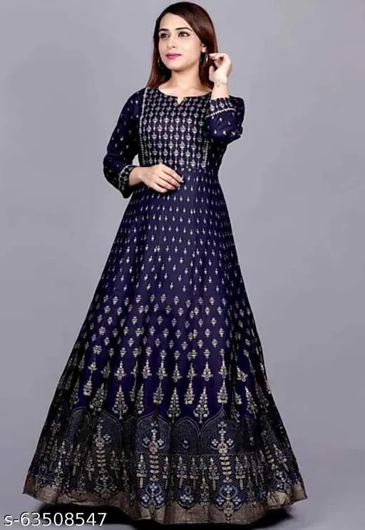 Rayon Gown for Women, Navy Blue (XXL)