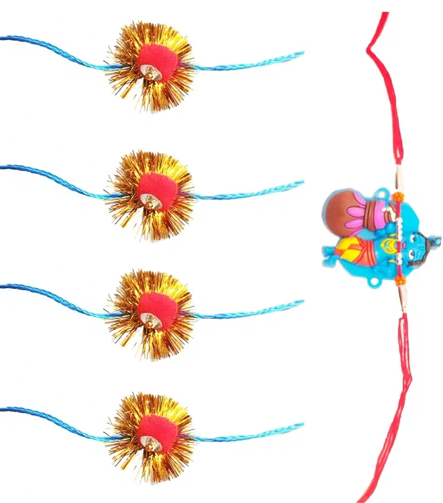 Synthetic Designer Rakhi & Krishna Kids Rakhi (Multicolor, Pack of 5)