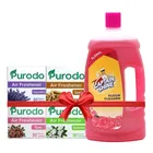 Captain Shine Floor Cleaner 1 L (Floral) + Purodo Air Freshner Blocks- Lavender, Jasmine, Sandal & Rose (Pack of 4)