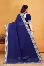 Georgette Solid Saree For Women, Blue