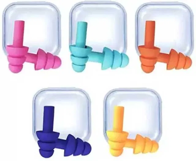 Lenon Soft Silica Gel Noise Reduction for Sleeping, Meditation & Swimming Adult Ear Plug (Multicolor, Set of 5) (SE-38)