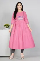 Zari Embroidered Cotton Blend Anarkali Kurti for Women 