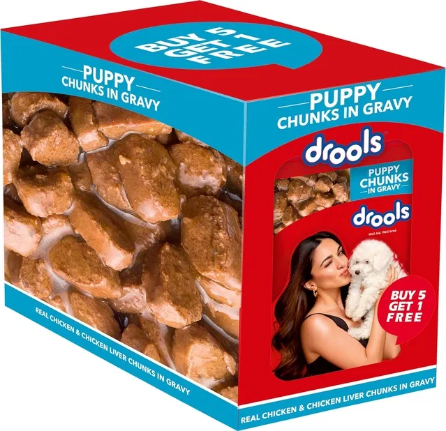 Drools Puppy Wet Dog Food, Real Chicken and Chicken Liver Chunks in Gravy,6 Pouches (6x150 g)