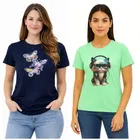 Cotton Blend T-shirt for Women, Navy Blue & Maroon, Pack of 2 