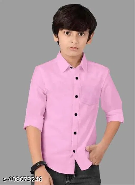 Solid Cotton Blend Spread Collar Polo Shirt for Boys (Pink, 1-2 Years)
