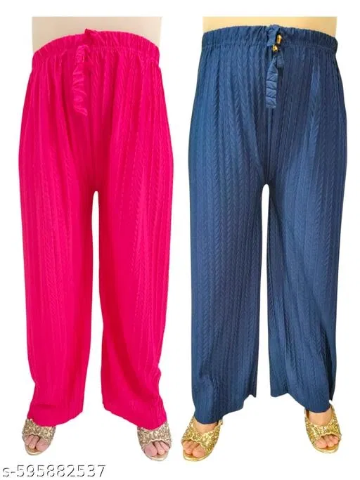 Palazzo Pants for Women, Pack of 2 (Pink, XXL)