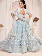 Net Embroidered Semi Stitched Lehenga for Girls 