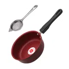 Non Stick Metal Saucepan with Tea Strainer (Set of 2) (Maroon & Silver)
