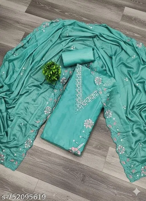Embroidered Floral Patiala Suits for Women (Blue, 5.85 meter (S)) (Multicolor, 7.05 meter (4XL)