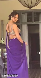 Georgette Solid Saree For Women, Purple