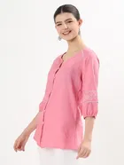 Women's Casual Regular Sleeves Embroidered Short Kurti 