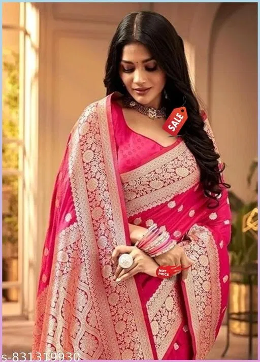 Kanjeevaram Zari Woven Saree for Women (Pink, Free Size)