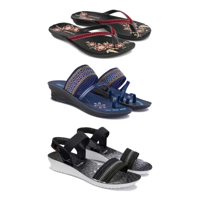 Flats with Heels & Sandals for Women (Multicolor, 8) (Set of 3)