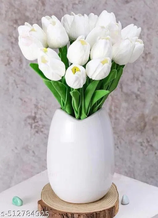 Soap Artificial Tulip Lily Flower Sticks for Gifting for Women (White, Pack of 5)