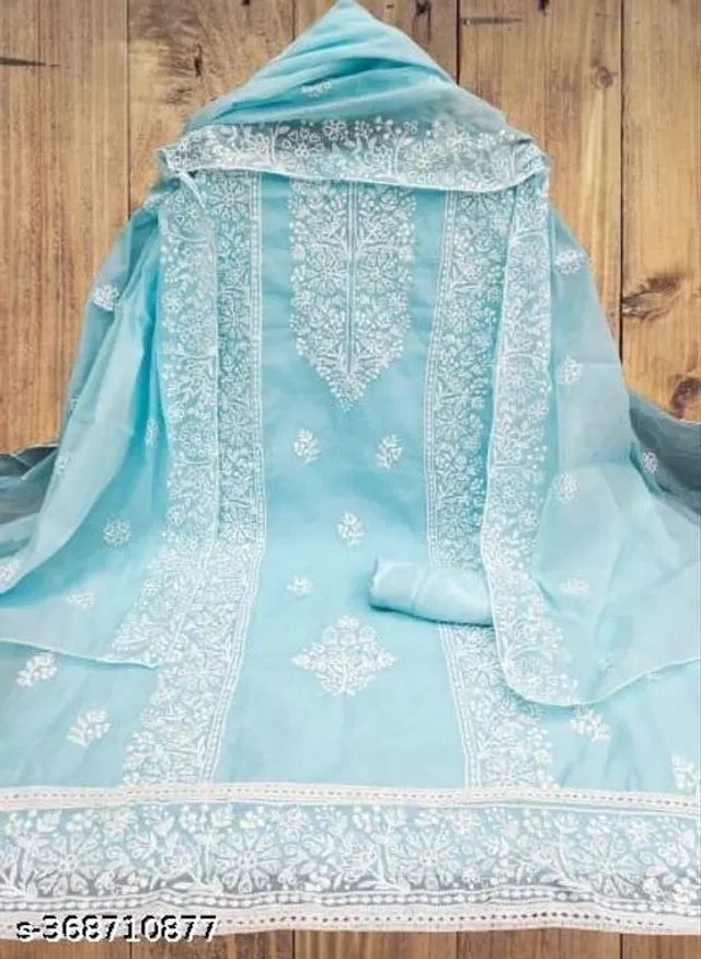 Embroidered Unstitched Suit for Women (Sky Blue, 2.25 m)