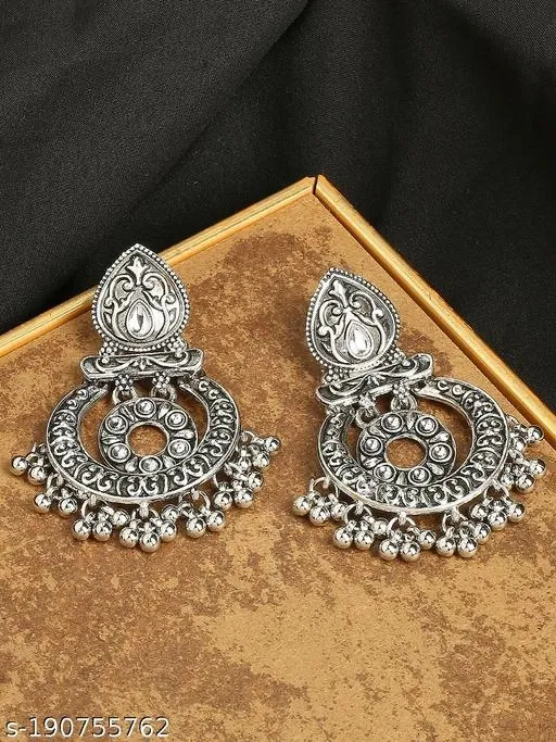 Silver oxidised Premium quality Latest Designer Earrings for Women (Black, Free Size)
