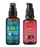 Combo of La'Conde Beauty 9 in 1 Hair Growth Spray & Beetroot Lip Lightening Serum 