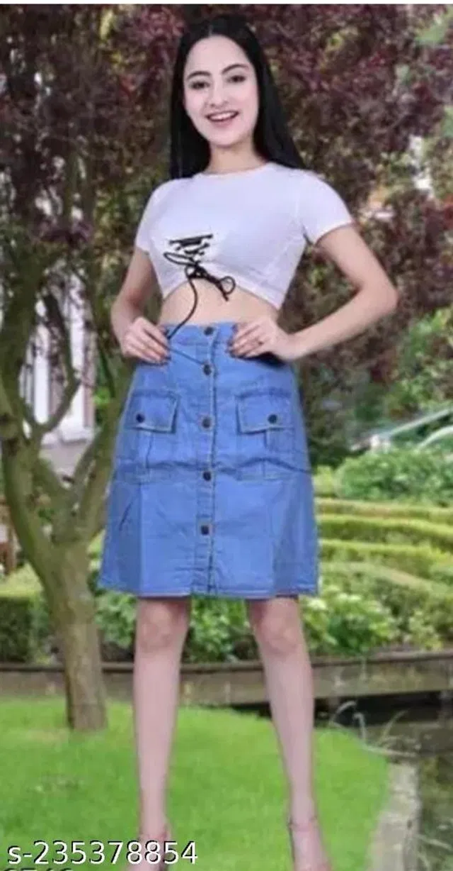 Denim Skirt for Women (Blue, 28)