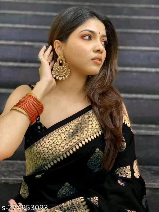Silk Woven Design Saree for Women, Black (6.3 m)