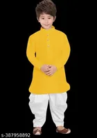 Cotton Checked Kurta with Pyjama for Boys (2-3 Years, Yellow & White)