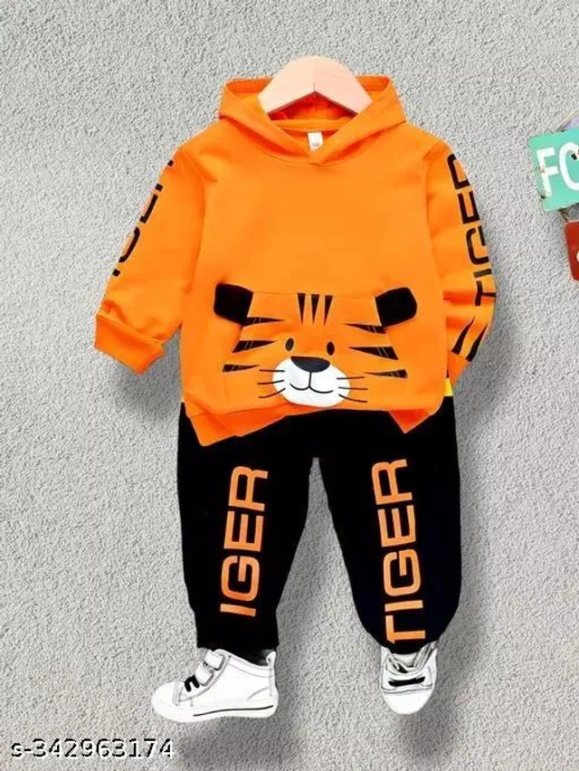 Hosiery Cotton Clothing Set for Boys (Orange & Black, 18-24 Months)