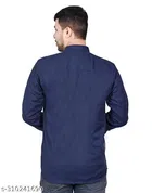 Cotton Blend Solid Short Kurta for Men, Navy Blue 