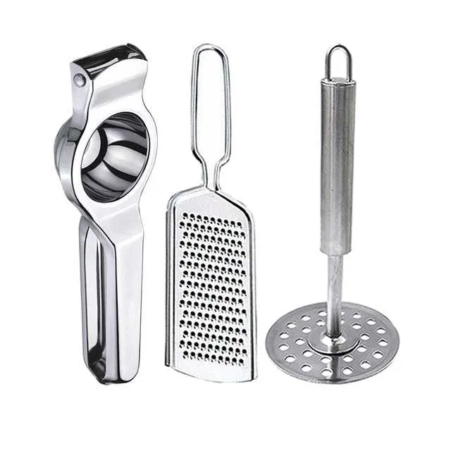 Oc9 Stainless Steel Lemon Squeezer & Cheese Grater & Potato Masher Kitchen Tool Set (O-31)