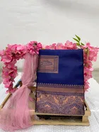 Litchi Silk Botanical Saree for Women, Blue 