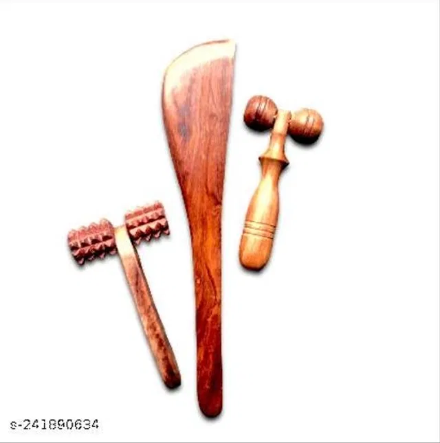 Wooden Body Massager (2 Pcs) with Spatula (Brown, Set of 2)