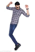 Cotton Blend Checkred Shirt for Men, Grey 